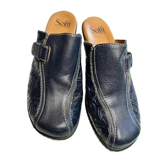 Women’s Sofft Leather Mules Slip-Ons•Dark Blue•Size 8•Genuine Leather•Like New• - Picture 1 of 14